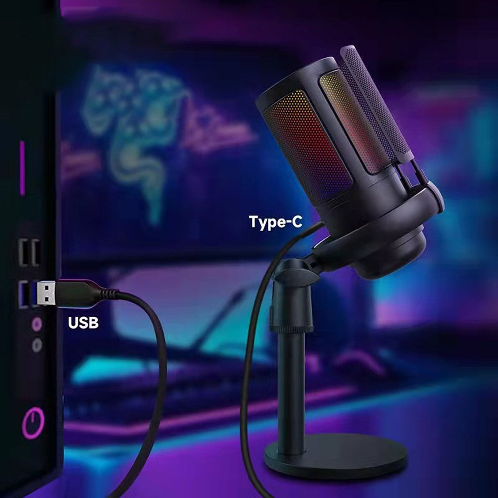 USB Condenser Microphone with RGB Light for Streaming and Gaming - Black
