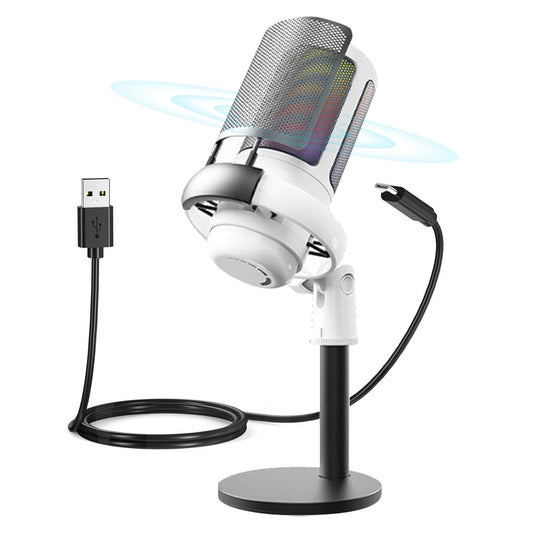 USB Condenser Microphone with RGB Light for Streaming and Gaming - White