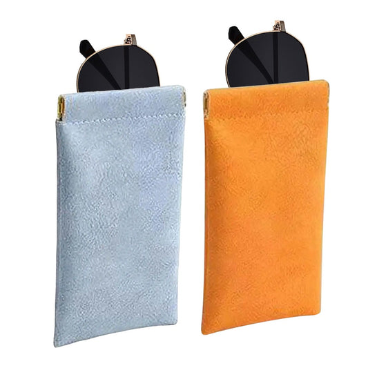 2Pcs Squeeze Top Sunglasses Pouch Anti-Scratch Glasses Storage Bag - Blue+Orange