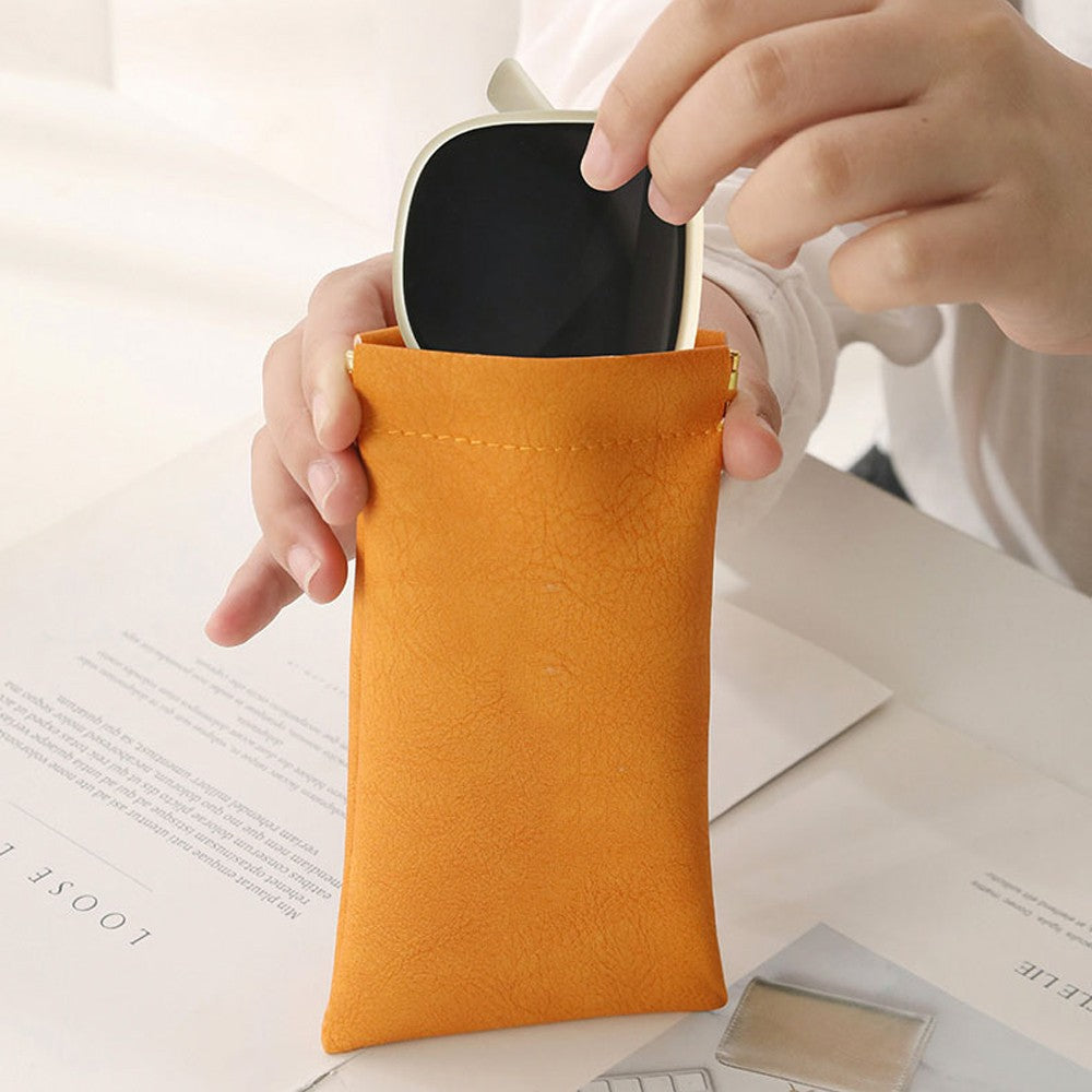 2Pcs Squeeze Top Sunglasses Pouch Anti-Scratch Glasses Storage Bag - Blue+Orange