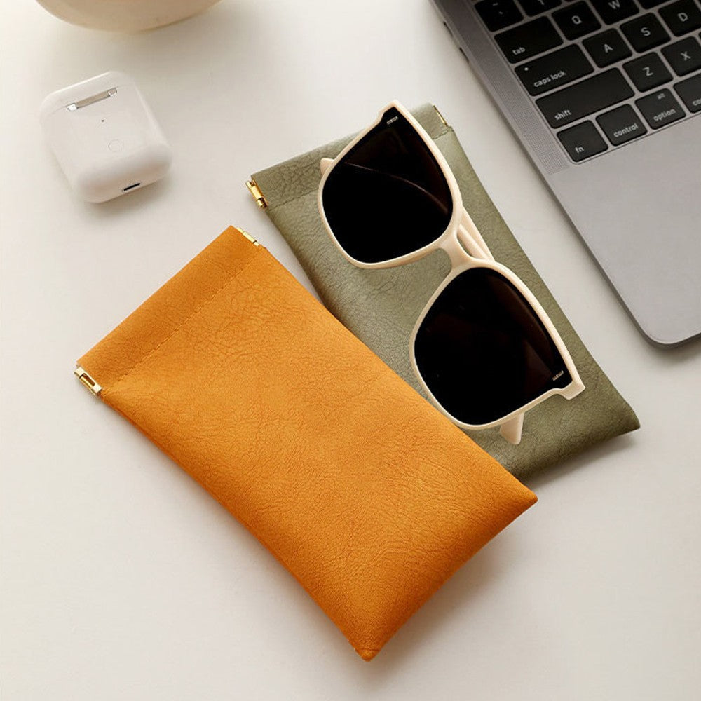 2Pcs Squeeze Top Sunglasses Pouch Anti-Scratch Glasses Storage Bag - Blue+Orange