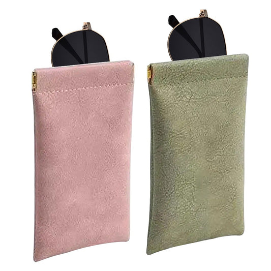 2Pcs Squeeze Top Sunglasses Pouch Anti-Scratch Glasses Storage Bag - Green+Pink