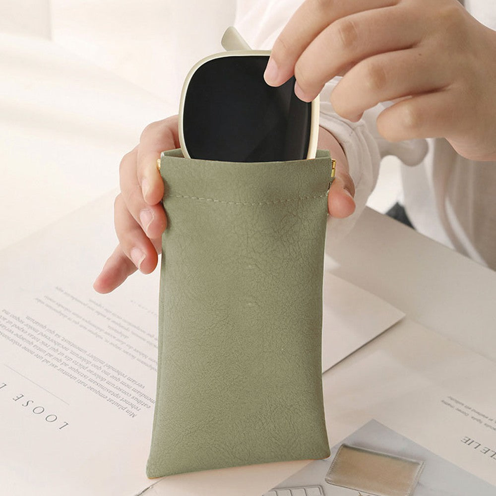 2Pcs Squeeze Top Sunglasses Pouch Anti-Scratch Glasses Storage Bag - Green+Pink