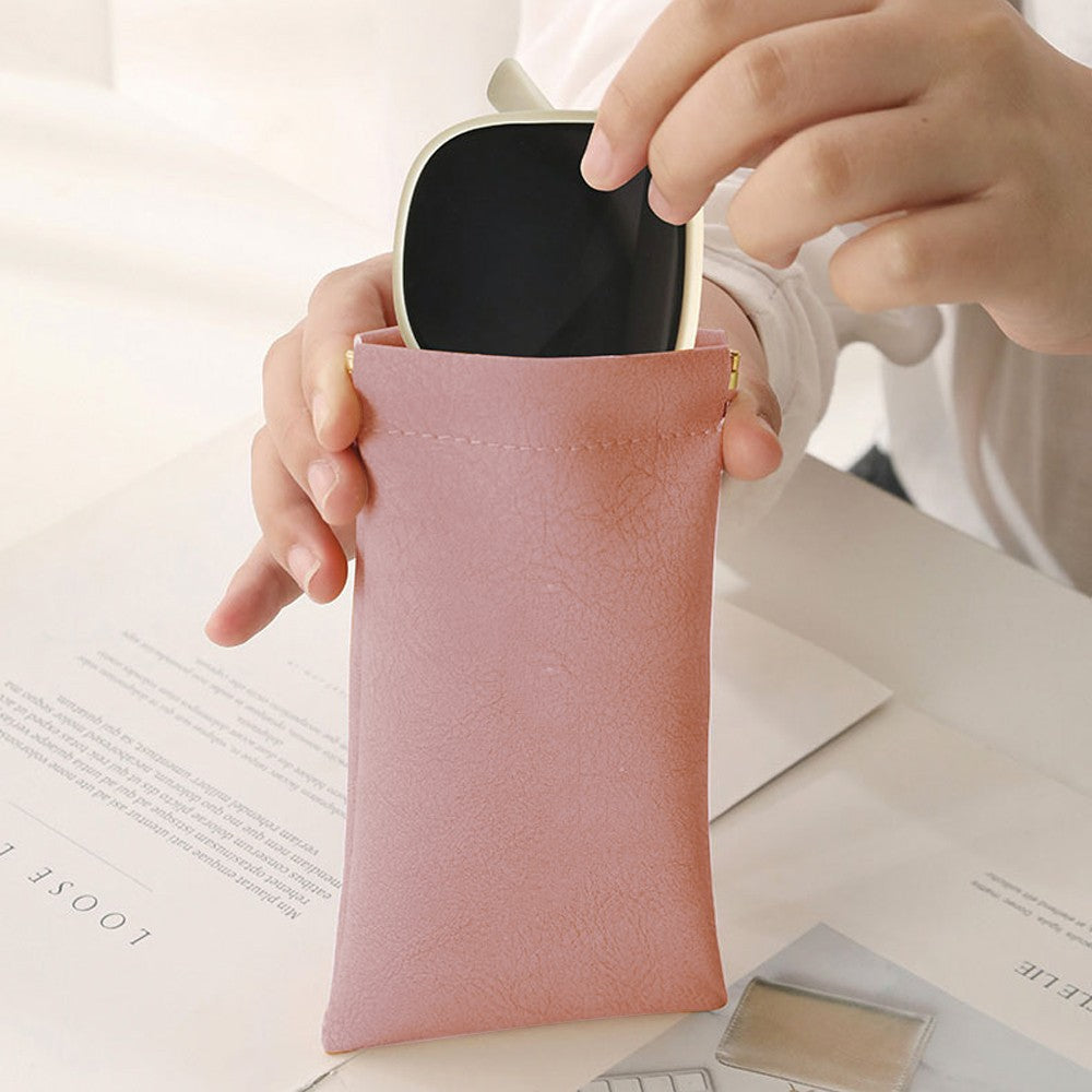 2Pcs Squeeze Top Sunglasses Pouch Anti-Scratch Glasses Storage Bag - Green+Pink