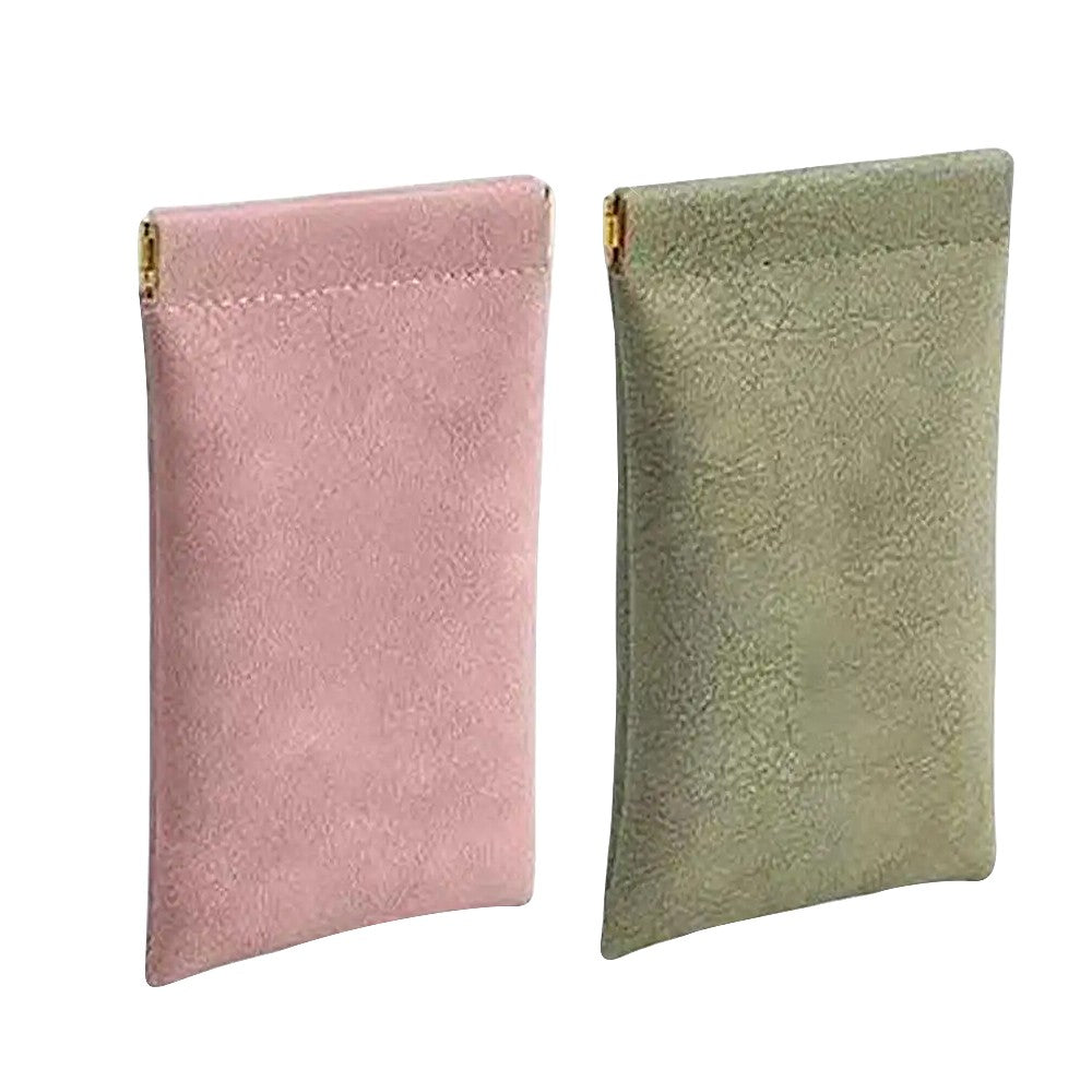 2Pcs Squeeze Top Sunglasses Pouch Anti-Scratch Glasses Storage Bag - Green+Pink