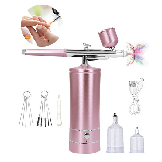Airbrush Kit with Compressor USB Rechargeable High-Pressure Air Brush Set-Pink