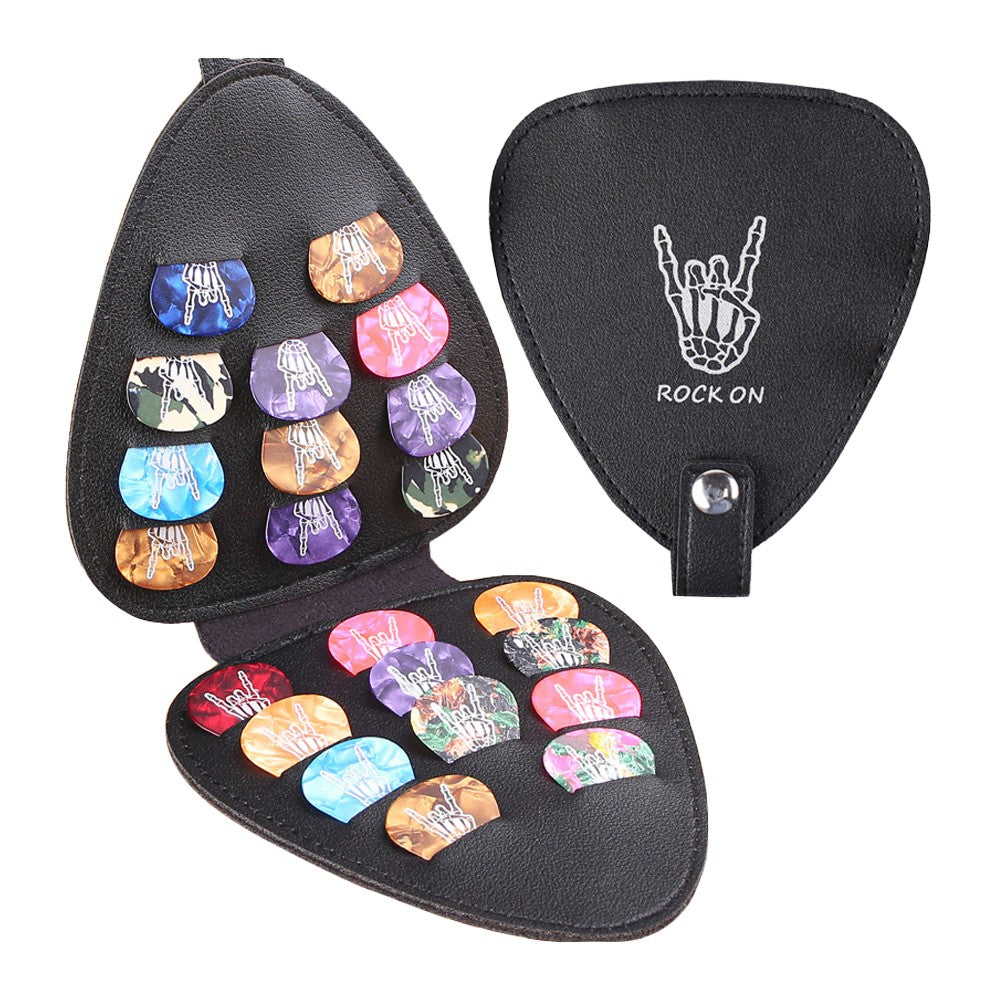 Guitar Picks Holder Case with 22 Guitar Picks PU Leather Plectrums Storage Bag