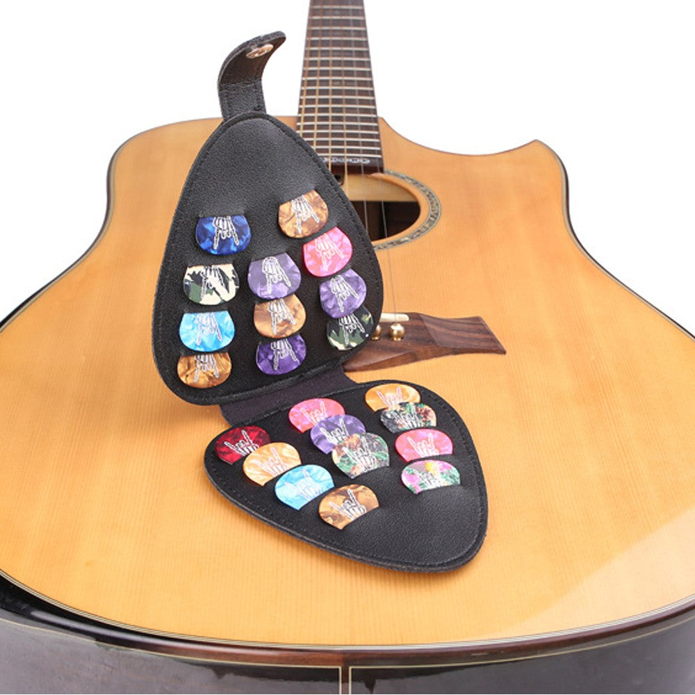 Guitar Picks Holder Case with 22 Guitar Picks PU Leather Plectrums Storage Bag