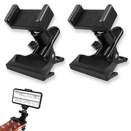 2Pcs Guitar Bass Head Phone Holder Clip-On Live Broadcast Phone Bracket