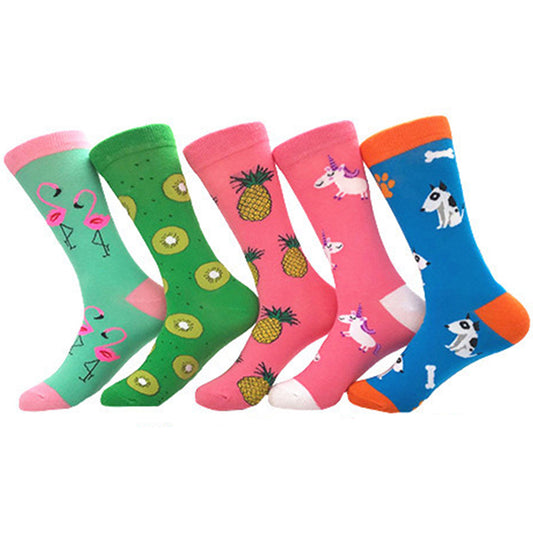 5 Pairs of Women Novelty Socks Fruit Printed Socks Set A
