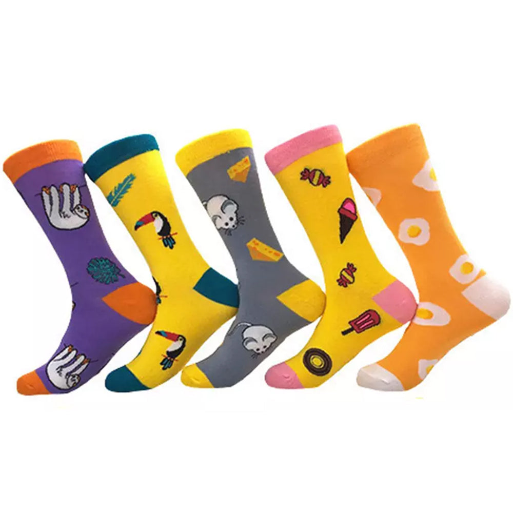 5 Pairs of Women Novelty Socks Fruit Printed Socks Set B