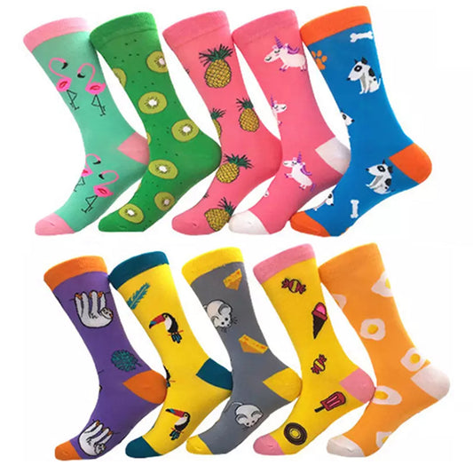10 Pairs of Women Novelty Socks Fruit Printed Socks Set E