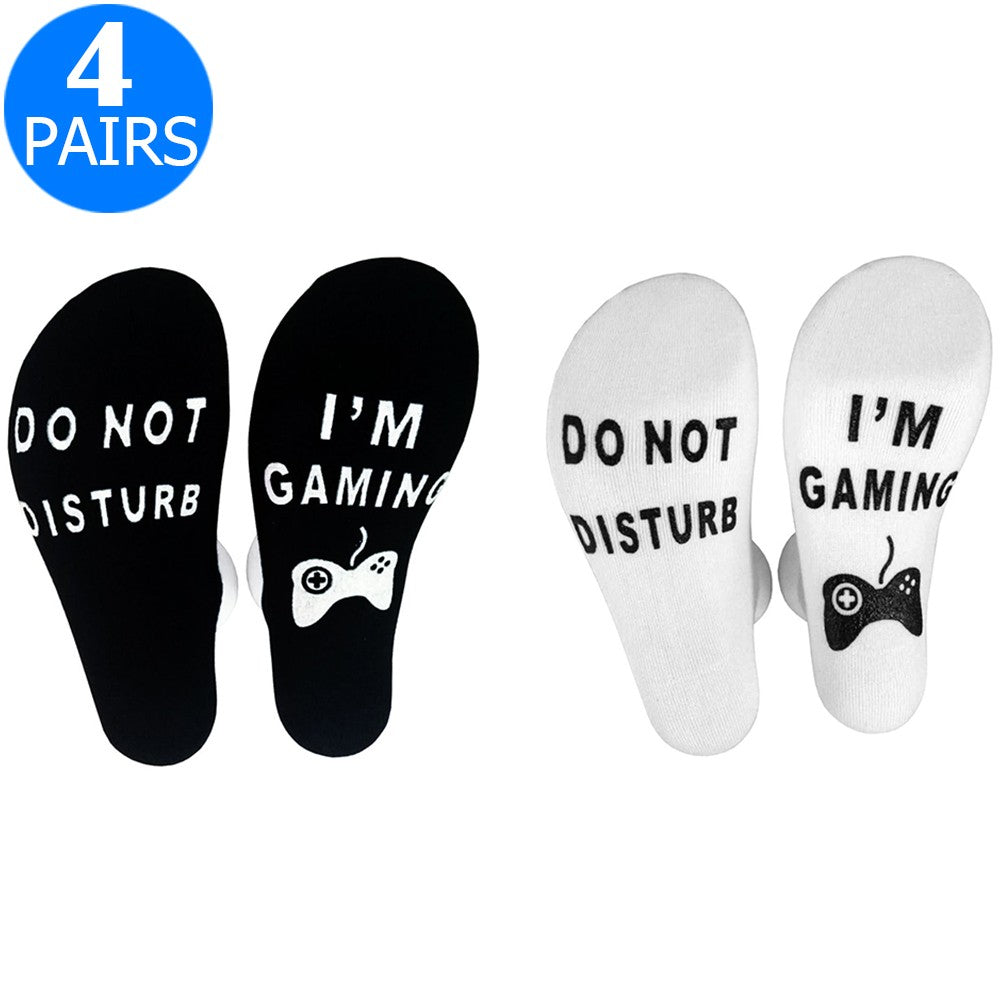 4 Pairs of Mens Funny Do Not Disturb I'm Gaming Socks One Size Style 1 and Style 3