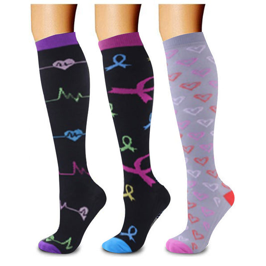 Three Pairs of Unisex Women Men Small Knee-Length Printed Compression Socks