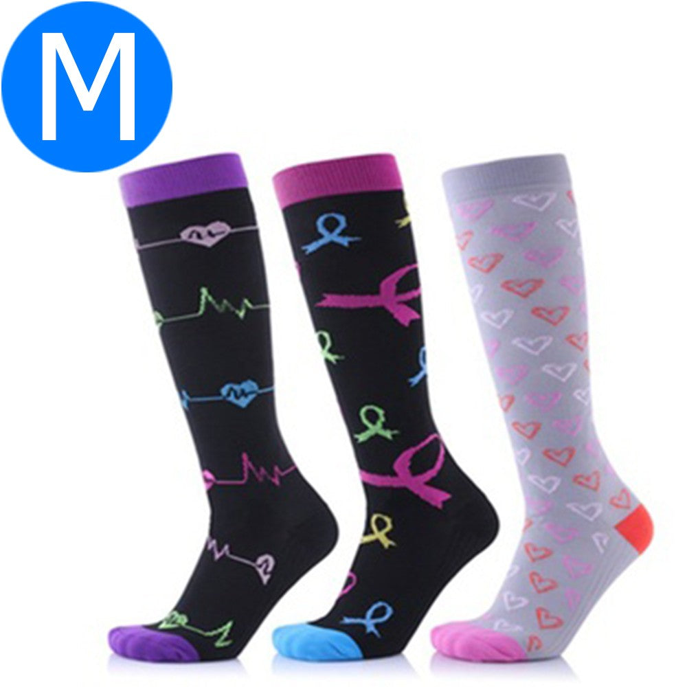 Three Pairs of Unisex Women Men Large Knee-Length Printed Compression Socks