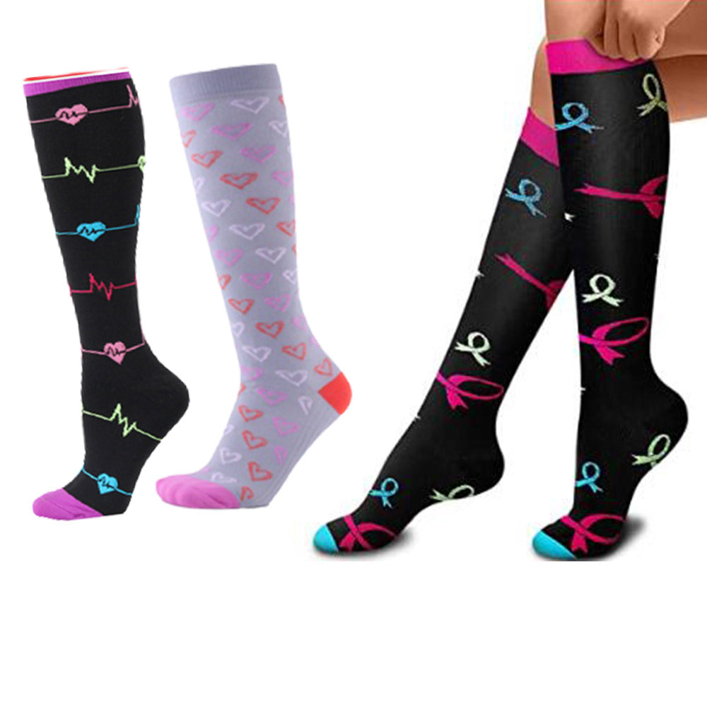 Three Pairs of Unisex Women Men Large Knee-Length Printed Compression Socks
