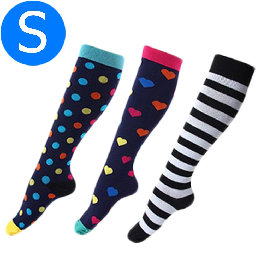 Three Pairs of Unisex Women Men Small Knee-Length Printed Compression Socks