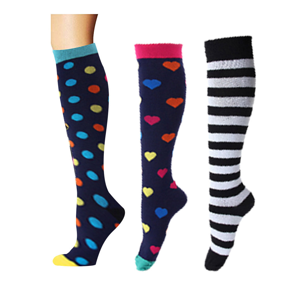 Three Pairs of Unisex Women Men Small Knee-Length Printed Compression Socks