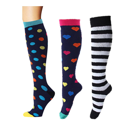 Three Pairs of Unisex Women Men Small Knee-Length Printed Compression Socks