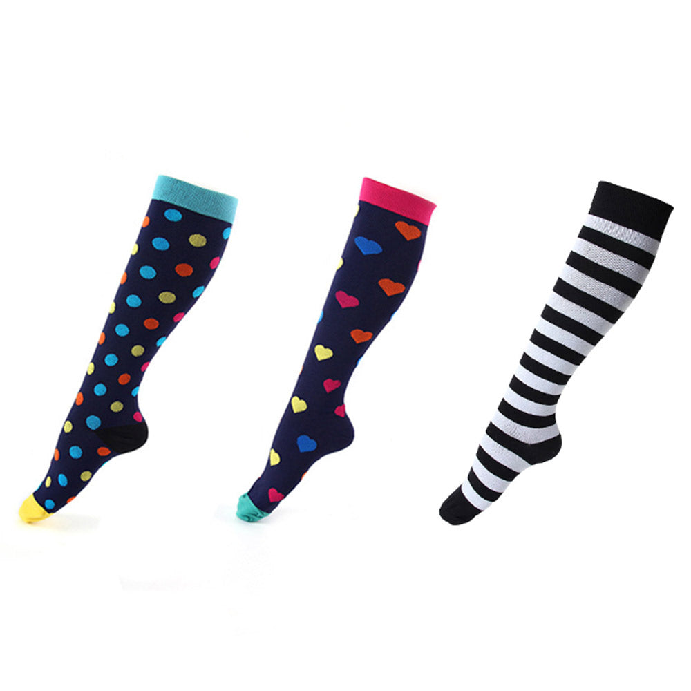 Three Pairs of Unisex Women Men Large Knee-Length Printed Compression Socks