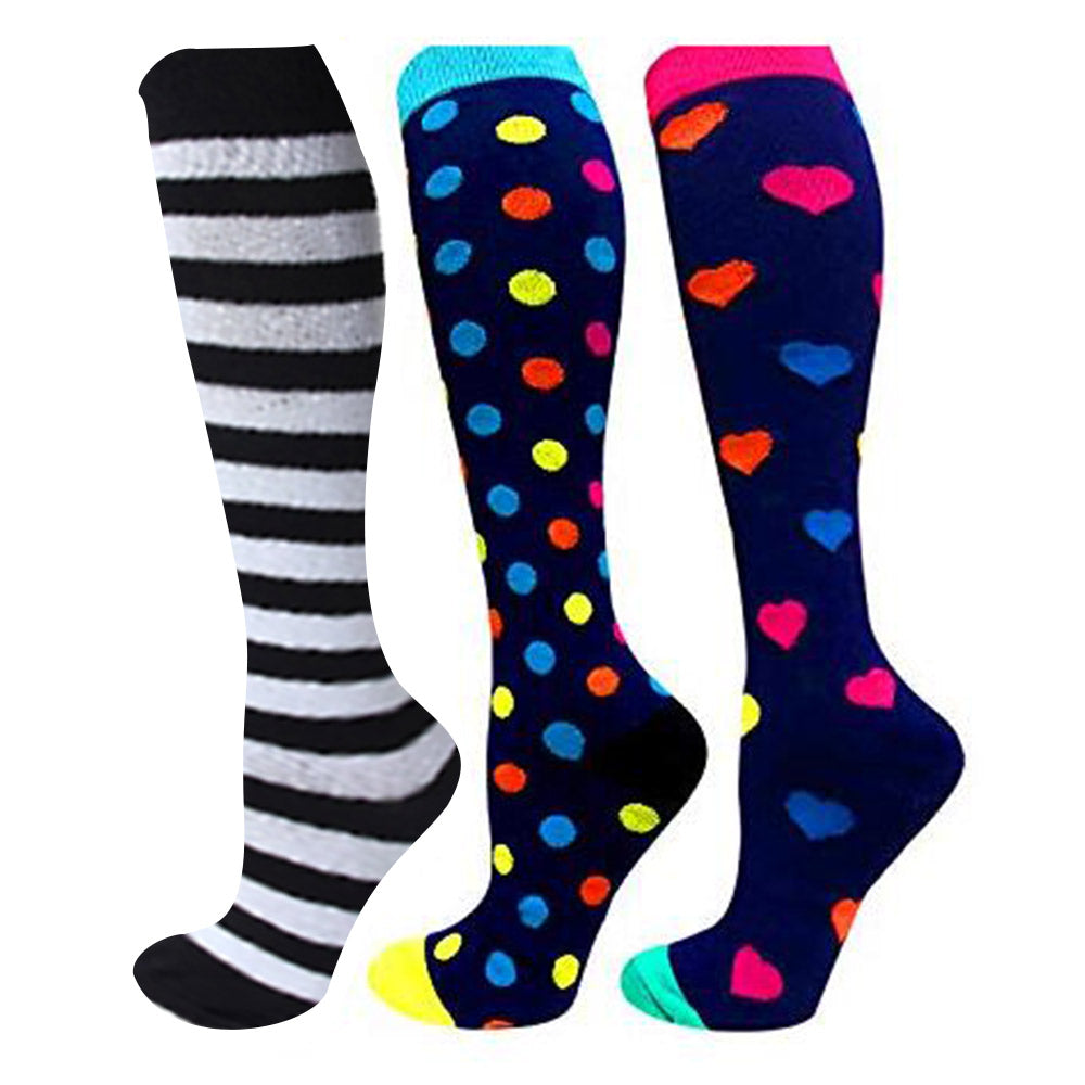 Three Pairs of Unisex Women Men Small Knee-Length Printed Compression Socks