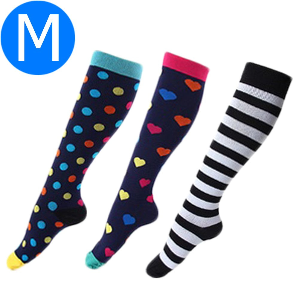 Three Pairs of Unisex Women Men Large Knee-Length Printed Compression Socks