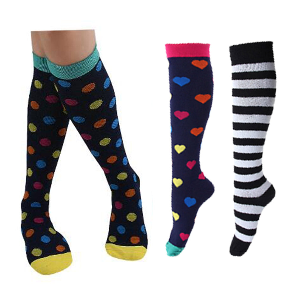 Three Pairs of Unisex Women Men Large Knee-Length Printed Compression Socks