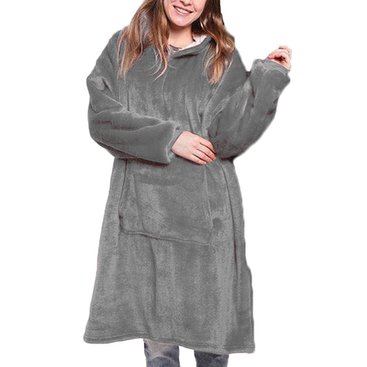 Reversible Oversized Hoodie Blanket Sherpa Fleece Hooded Blanket Grey