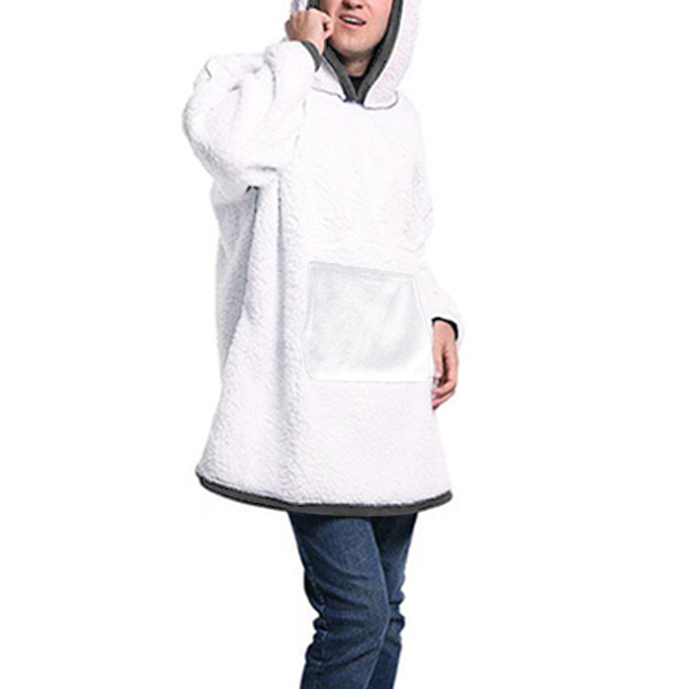 Reversible Oversized Hoodie Blanket Sherpa Fleece Hooded Blanket Grey