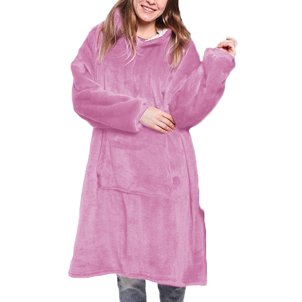 Reversible Oversized Hoodie Blanket Sherpa Fleece Hooded Blanket Pink