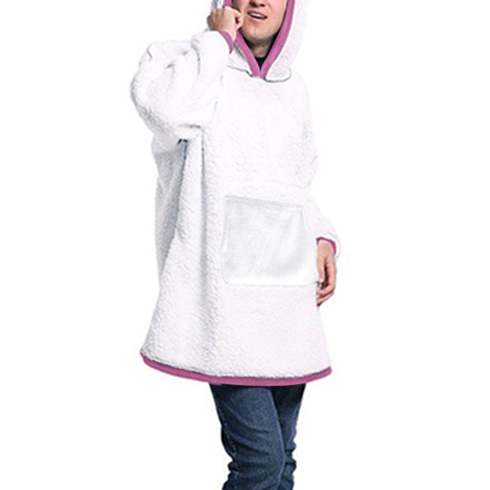 Reversible Oversized Hoodie Blanket Sherpa Fleece Hooded Blanket Pink