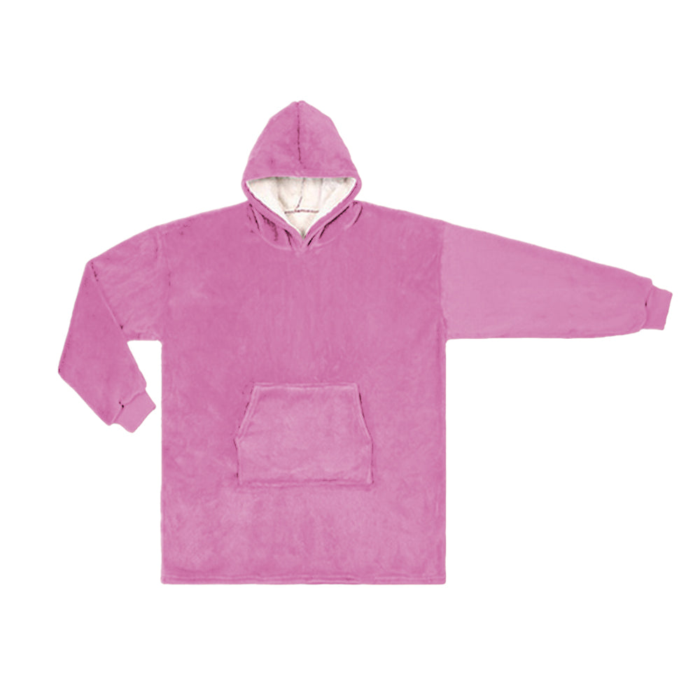 Reversible Oversized Hoodie Blanket Sherpa Fleece Hooded Blanket Pink