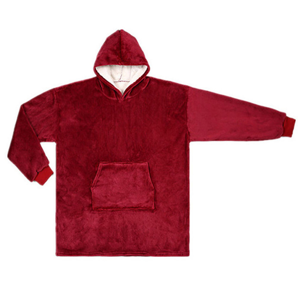 Reversible Oversized Hoodie Blanket Sherpa Fleece Hooded Blanket Red