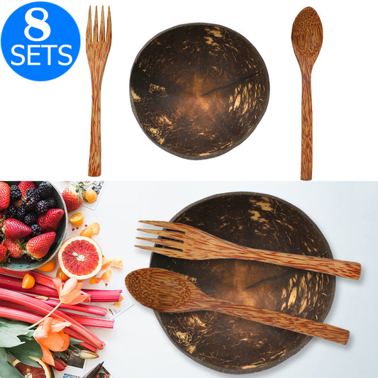8 X Coconut Bowl Fork Spoon Set