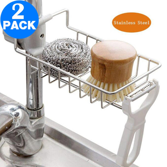 2X Kitchen Caddy Stainless Steel Sink Faucet Storage Rack Sponge Holder Organizer