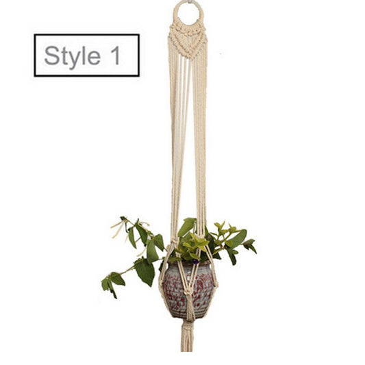 Plant Pot Holder Cotton Boho Macrame Hanger Flowerpot Braided Basket Hemp Style 1 WITHOUT PLANT AND FLOWER POT