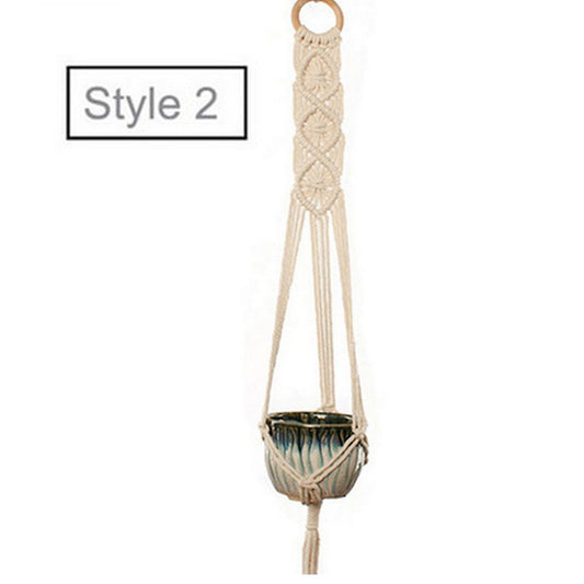 Plant Pot Holder Cotton Boho Macrame Hanger Flowerpot Braided Basket Hemp Style 2 WITHOUT PLANT AND FLOWER POT