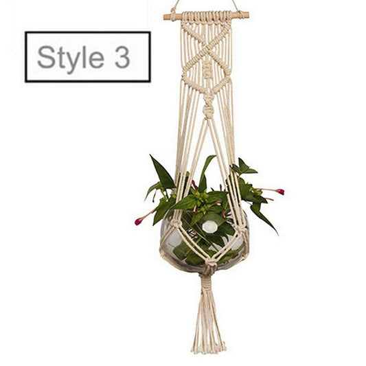 Plant Pot Holder Cotton Boho Macrame Hanger Flowerpot Braided Basket Hemp Style 3 WITHOUT PLANT AND FLOWER POT