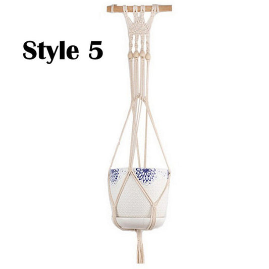 Plant Pot Holder Cotton Boho Macrame Hanger Flowerpot Braided Basket Hemp Style 5 WITHOUT PLANT AND FLOWER POT