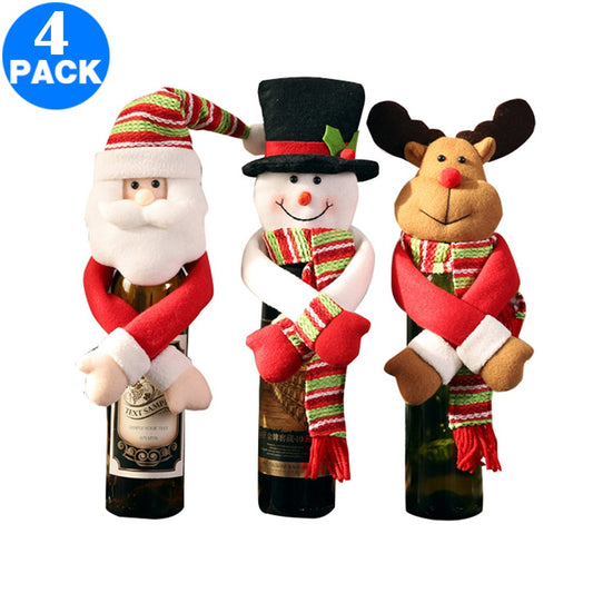 4 X Christmas Wine Bottle Covers Same Colour