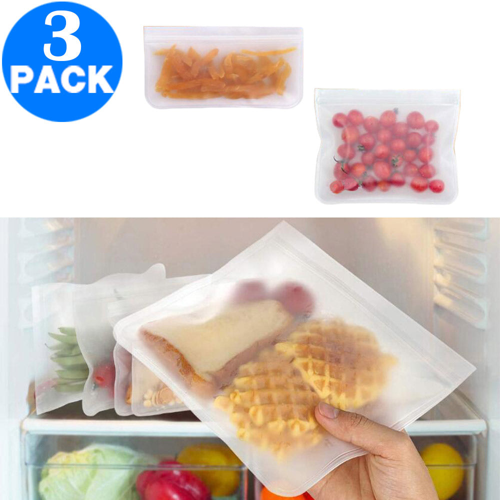3Pcs Reusable PEVA Food Storage Bag Zip Lock Eco friendly Snack Bags 21x12cm