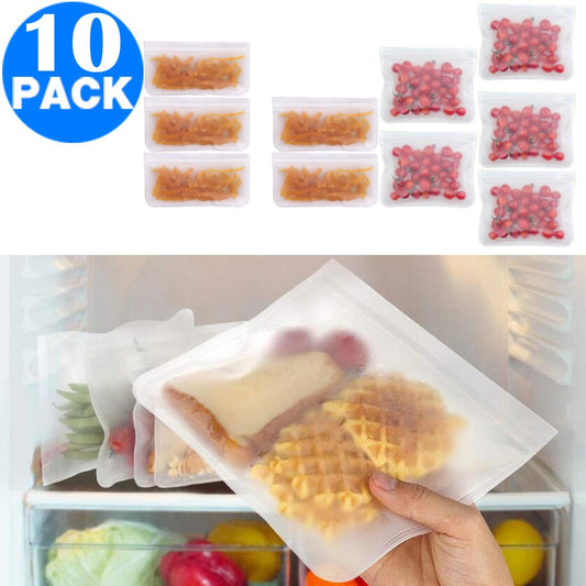 10Pcs Reusable PEVA Food Storage Bag Zip Lock Eco friendly Snack Bags 21x12cm 21x18cm