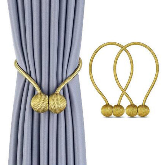 2X Home Decor Magnetic Ball Curtain Tiebacks-Gold