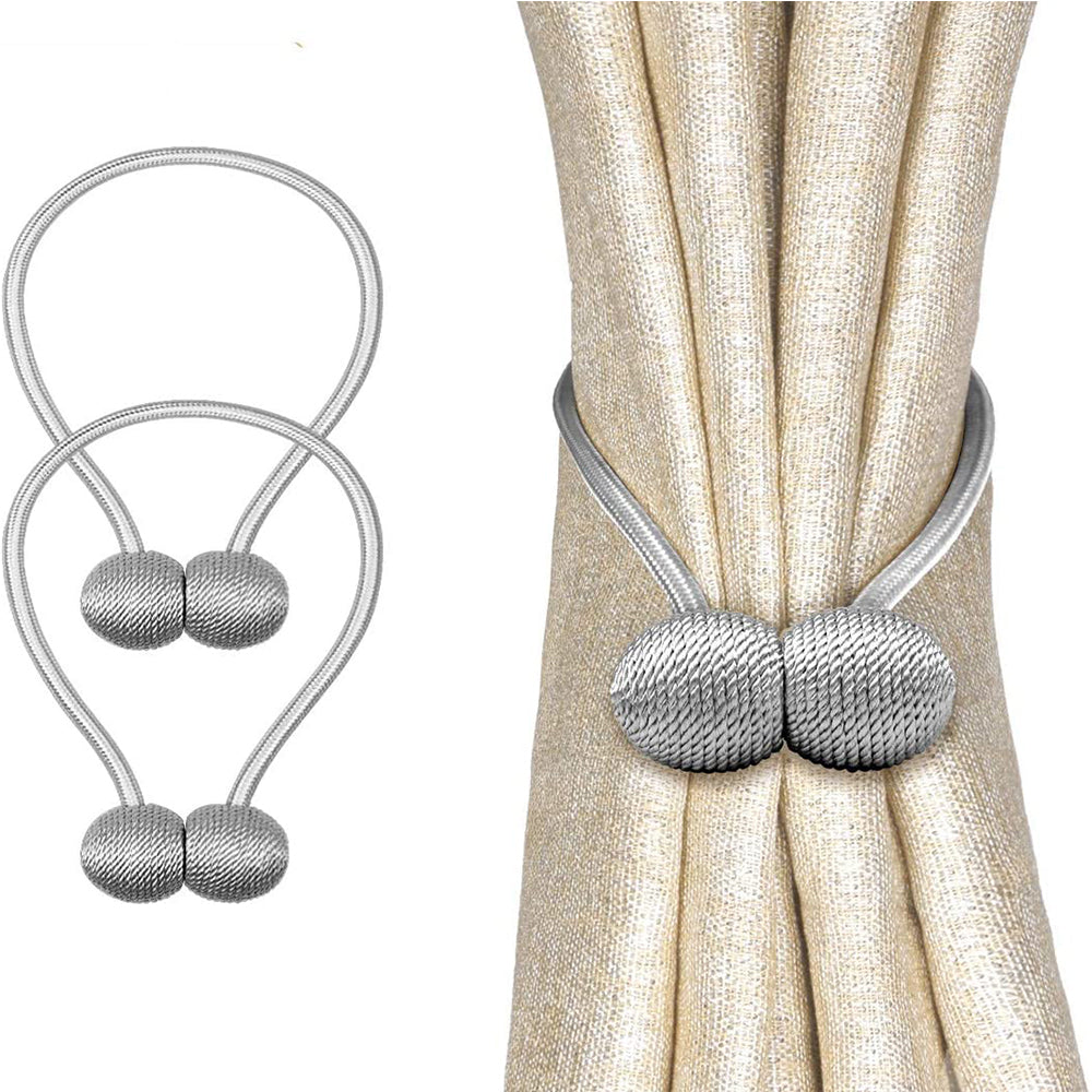 2X Home Decor Magnetic Ball Curtain Tiebacks-Light grey