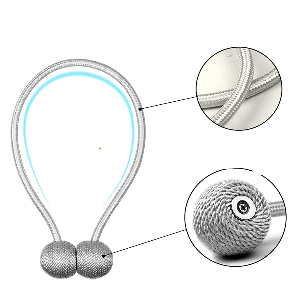 2X Home Decor Magnetic Ball Curtain Tiebacks-Light grey