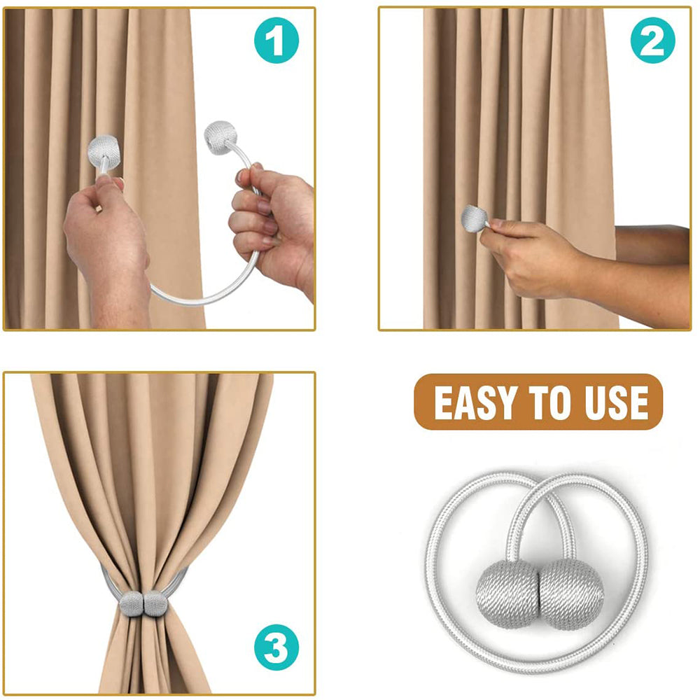2X Home Decor Magnetic Ball Curtain Tiebacks-Light grey