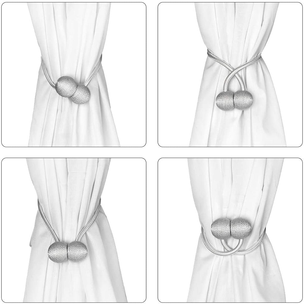 2X Home Decor Magnetic Ball Curtain Tiebacks-Light grey