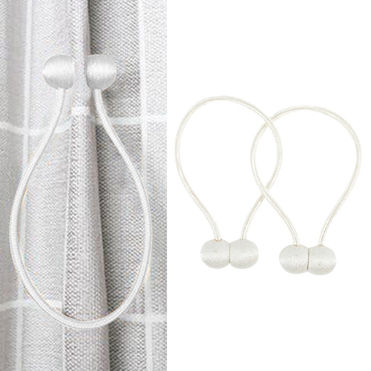 2X  Home Decor Magnetic Ball Curtain Tiebacks-White
