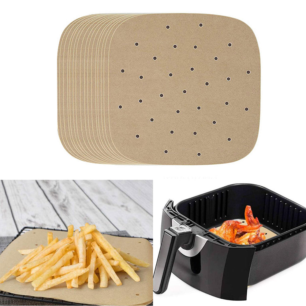 100 PCS Kitchen18CM Non-Stick Liners for Air Fryers-Square-Khaki