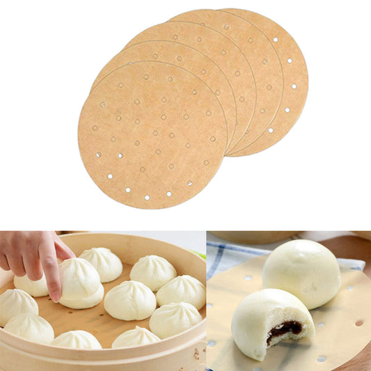 100 PCS Kitchen18CM Non-Stick Liners for Air Fryers-Circular-Khaki